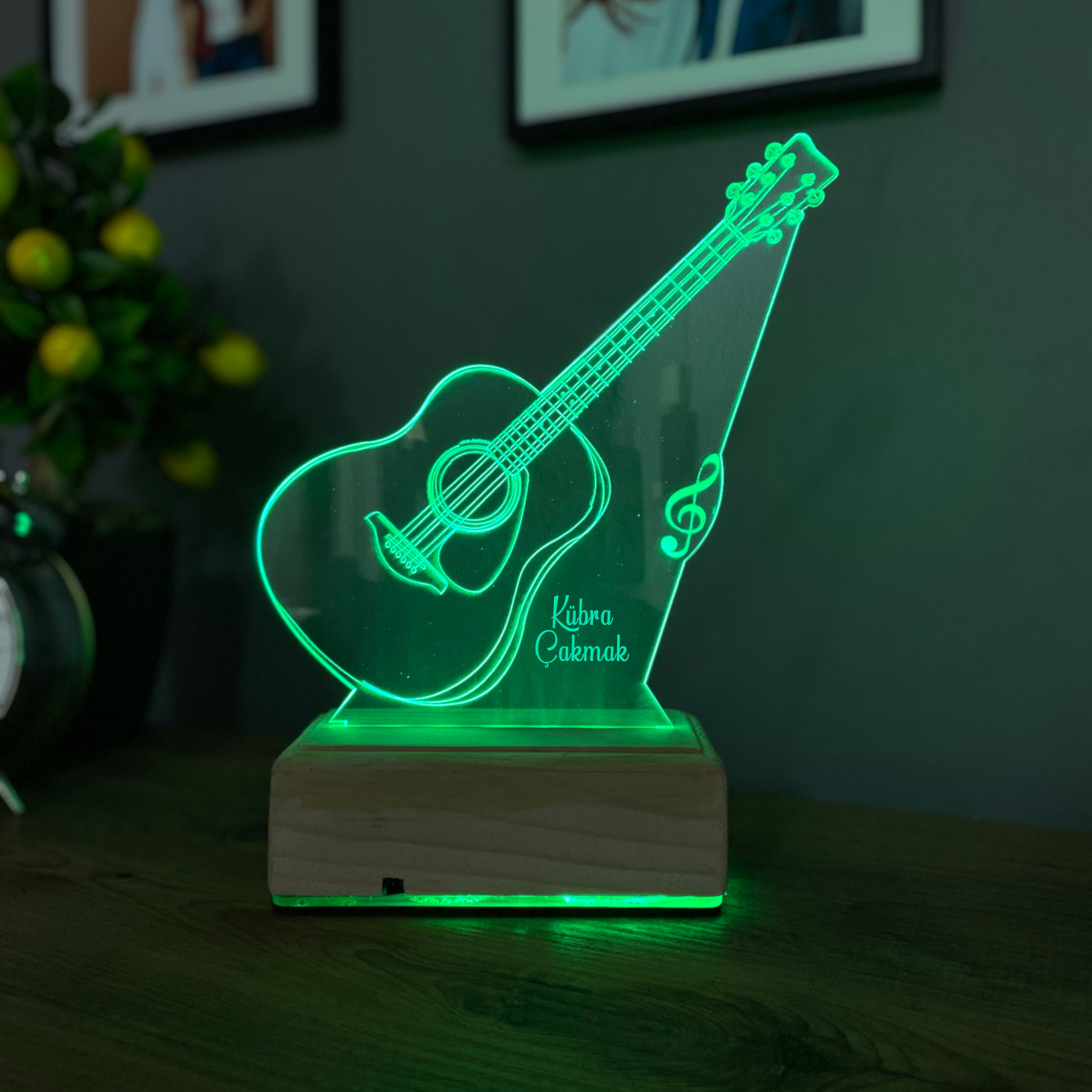 Kişiye Özel Lazer Kesim 3D Tasarım Led Klasik Gitar Aydınlatma