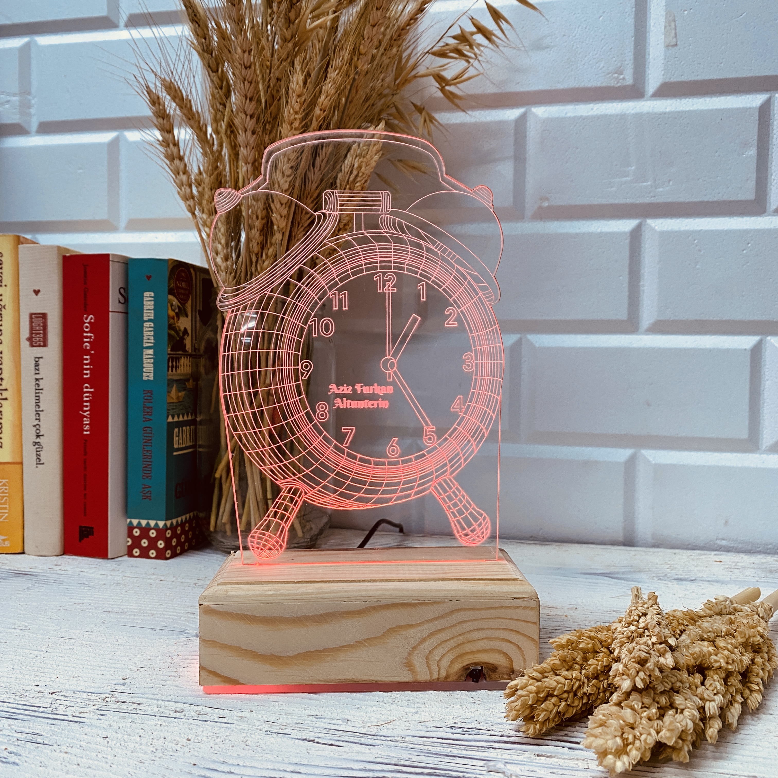 Kişiye Özel Lazer Kesim 3D Tasarım Çalar Saat Tasarımı Led Aydınlatma