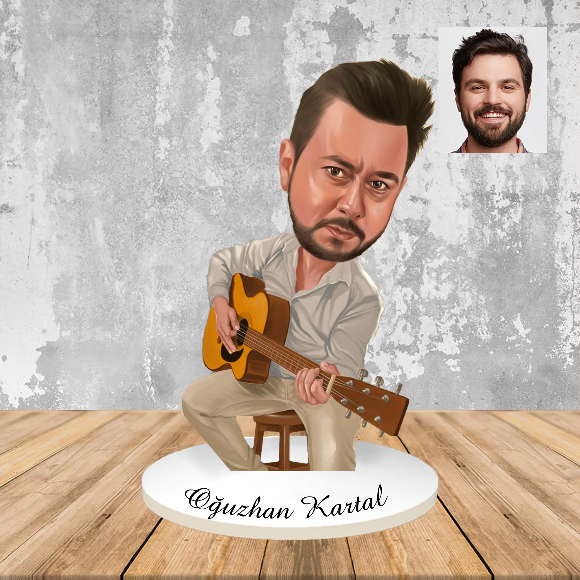 Kişiye Özel Gitarist Adam Hediye Ahşap Karikatür Biblo