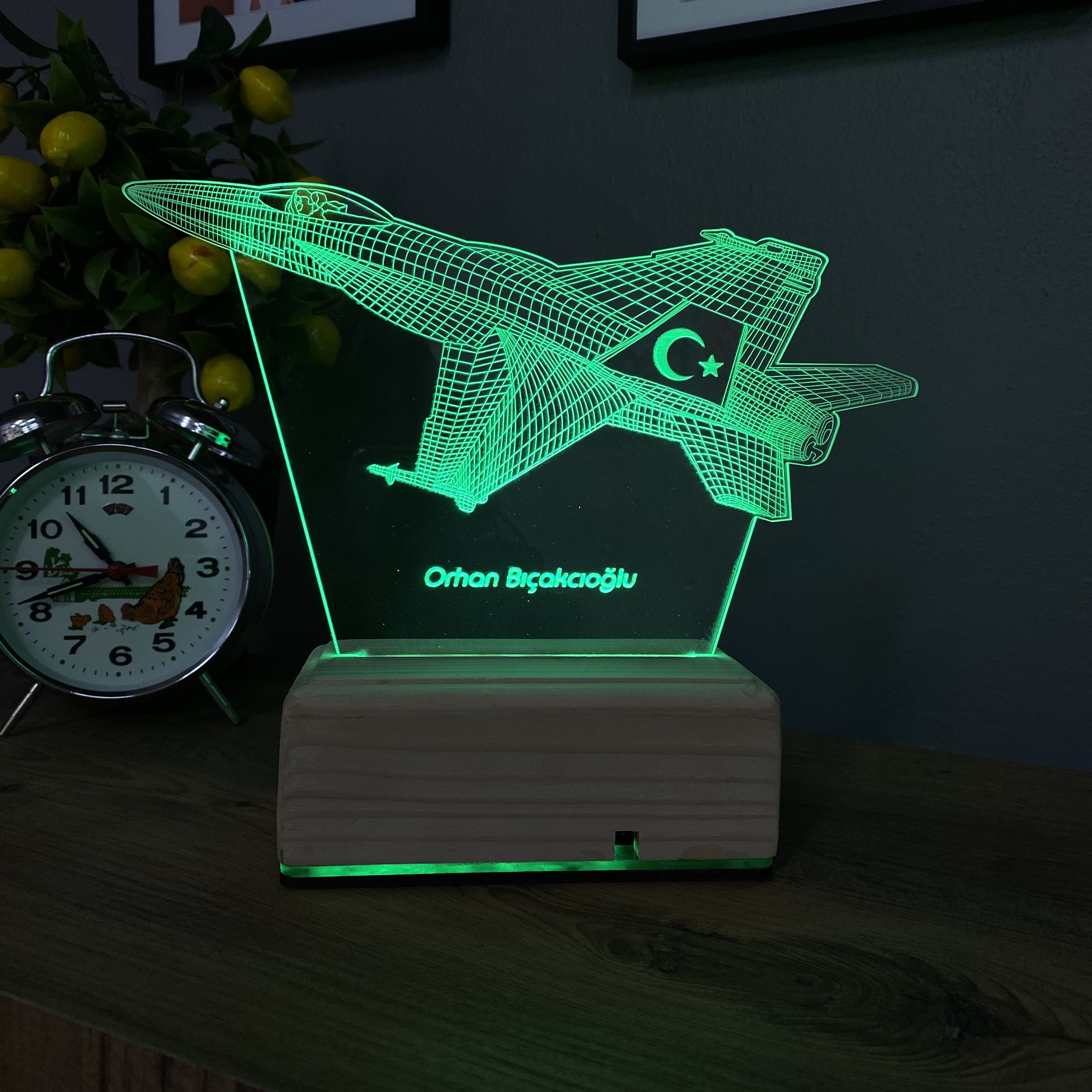 Kişiye Özel Lazer Kesim 3D Tasarım F16 Uçak Led Aydınlatma