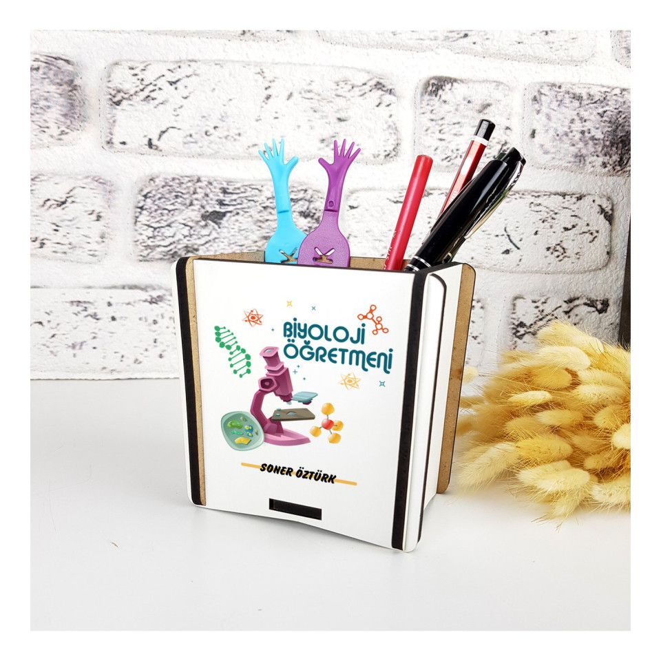 Biyoloji Öğretmeni Hediye Ahşap Kalemlik