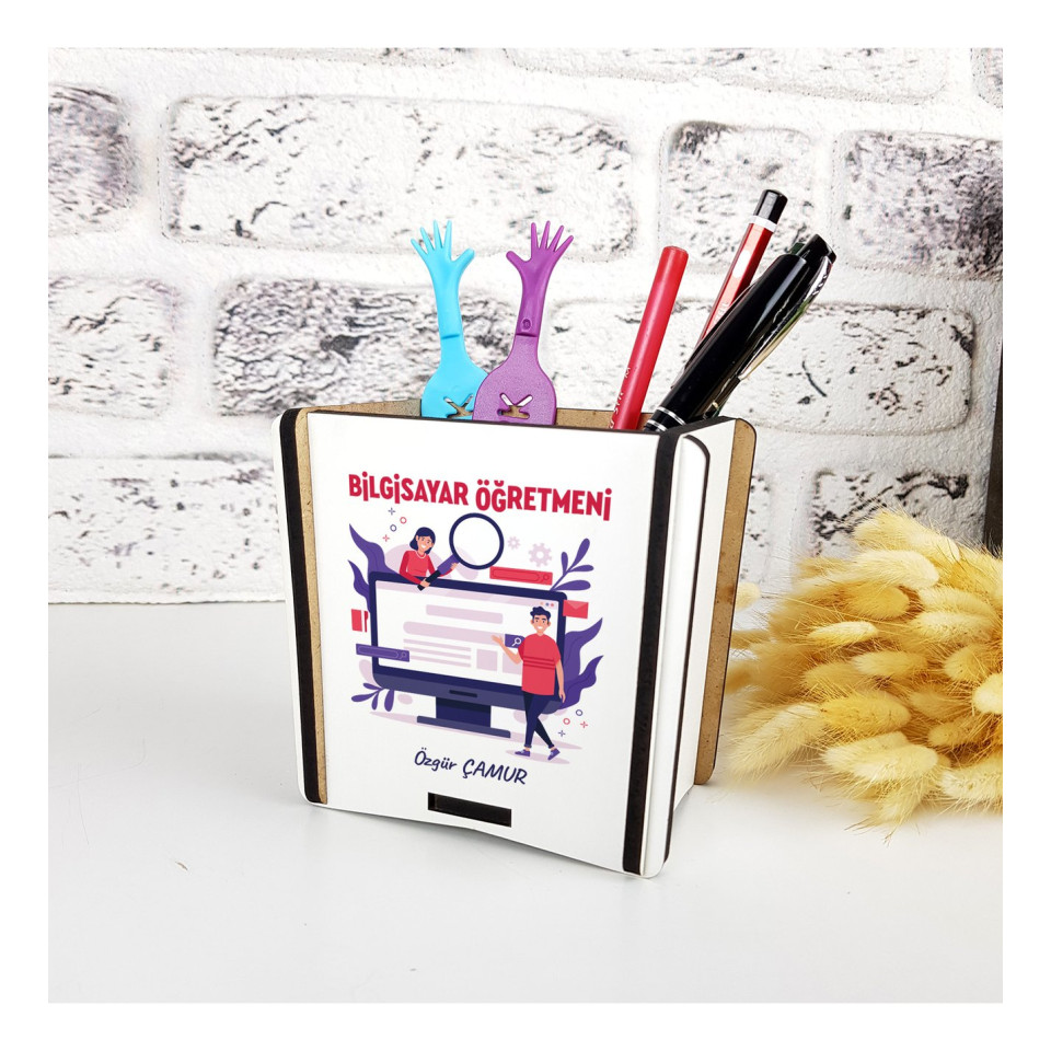 Bilgisayar Öğretmeni Hediye Ahşap Kalemlik