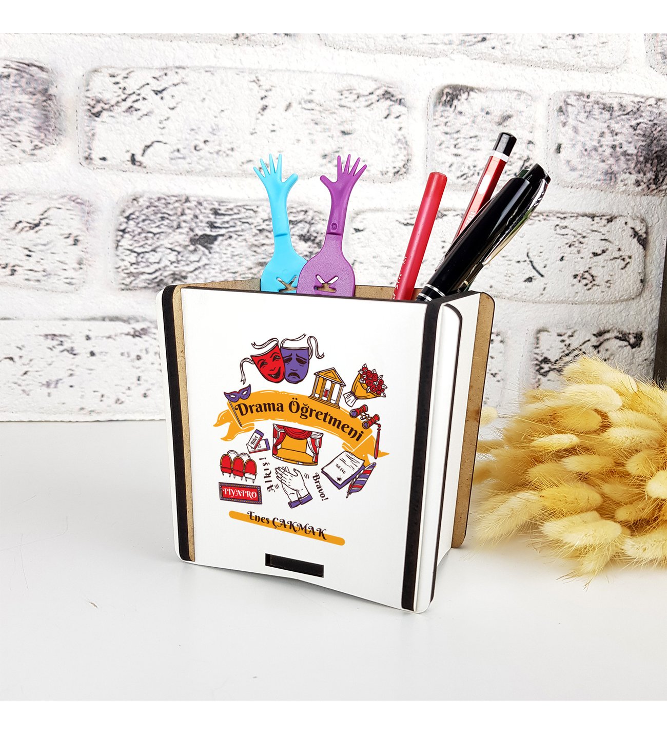 Drama Öğretmeni Hediye Ahşap Kalemlik Drama Öğretmeni Hediye Ahşap Kalemlik