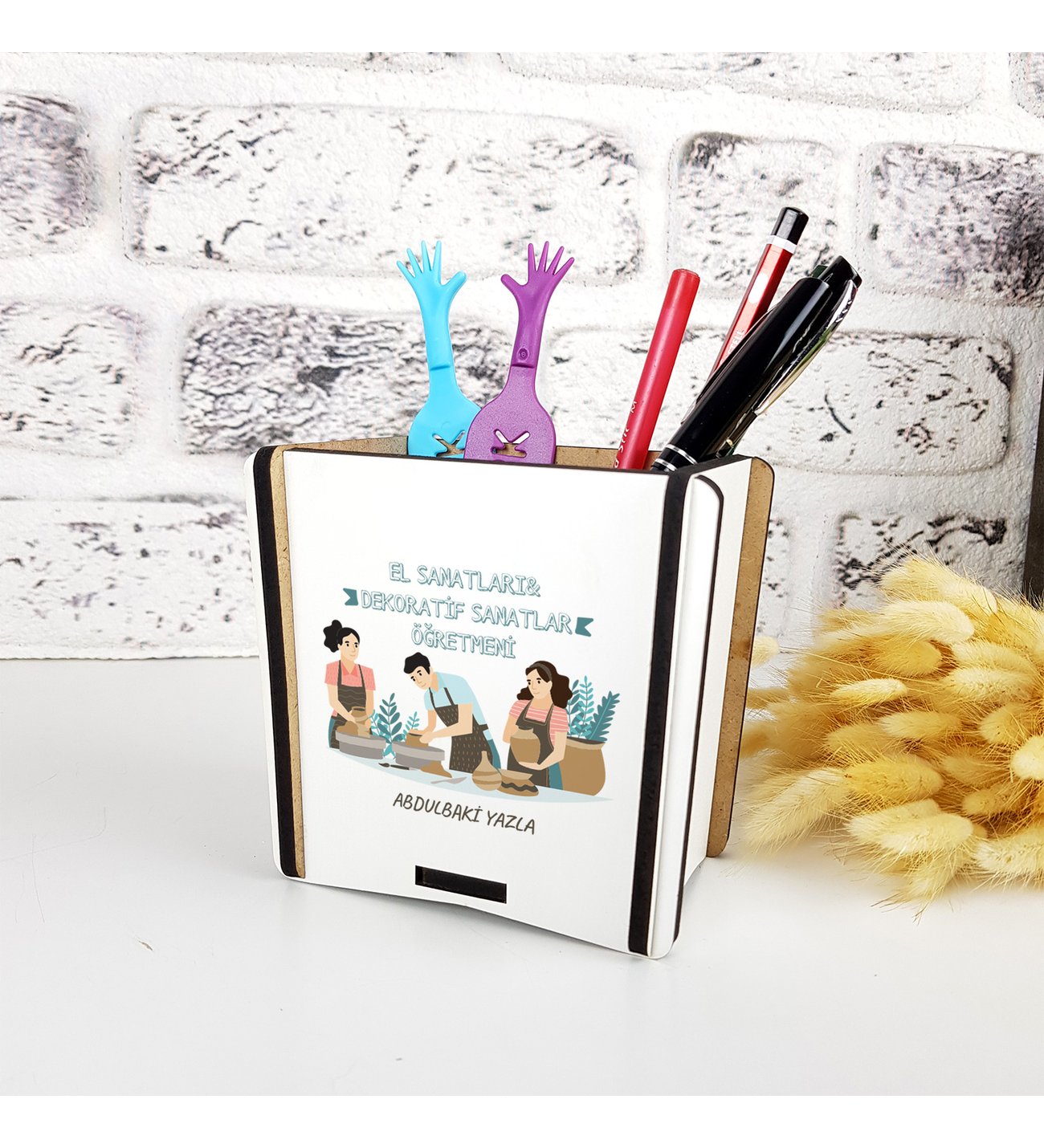 El Sanatları Dekoratif Öğretmeni Hediye Ahşap Kalemlik El Sanatları Dekoratif Öğretmeni Hediye Ahşap Kalemlik