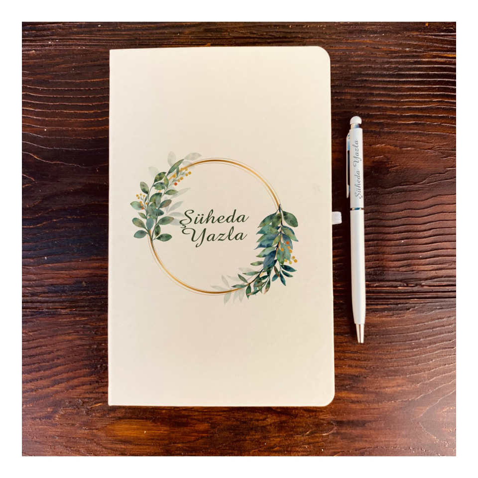İsme Özel Beyaz Defter Ve Roller Kalem Seti