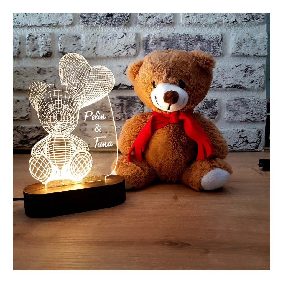 Doğum Günü Hediyesi Sevimli Ayıcık Balon Tasarım 3D Gece Lambası