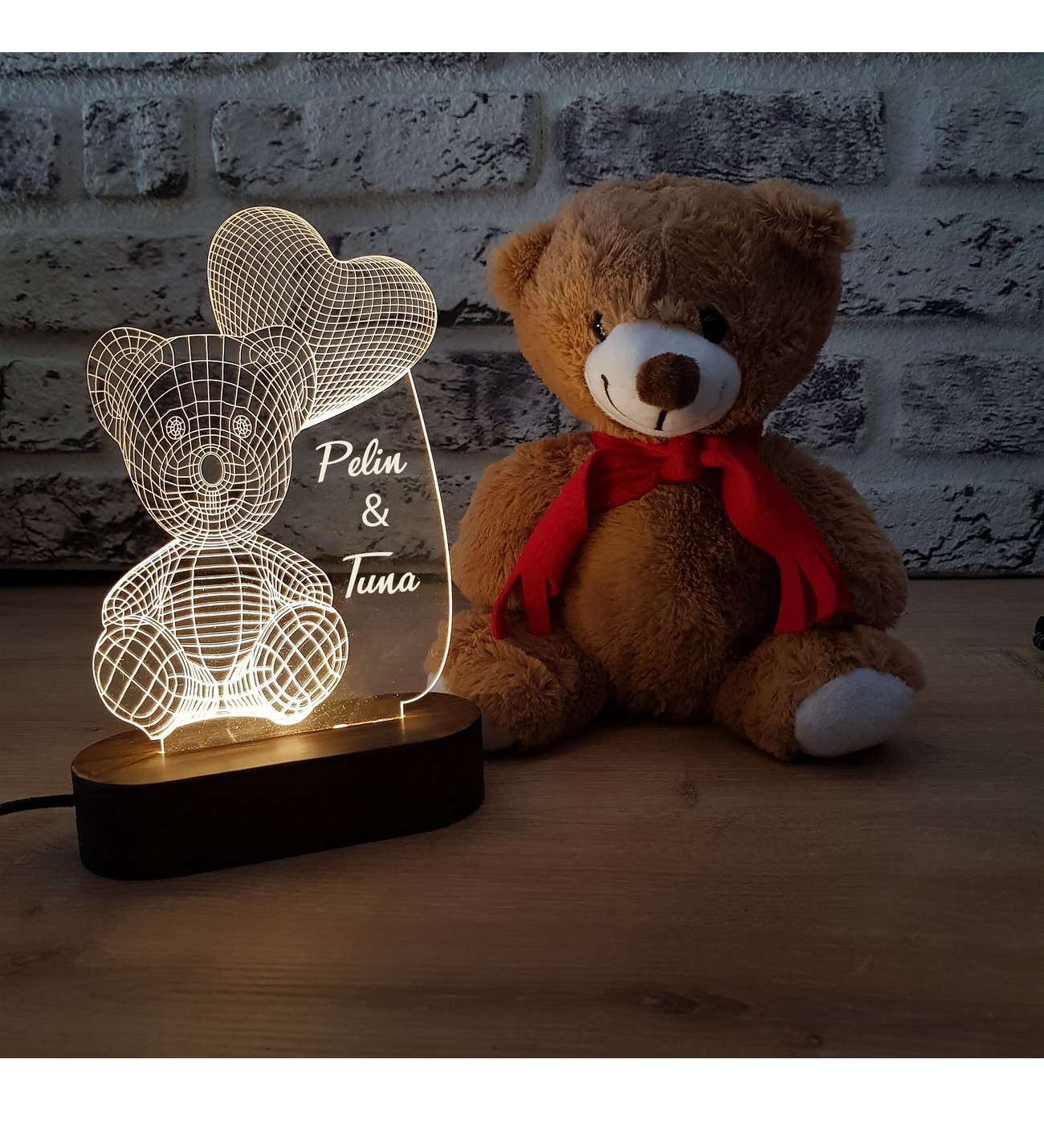 Doğum Günü Hediyesi Sevimli Ayıcık Balon Tasarım 3D Gece Lambası
