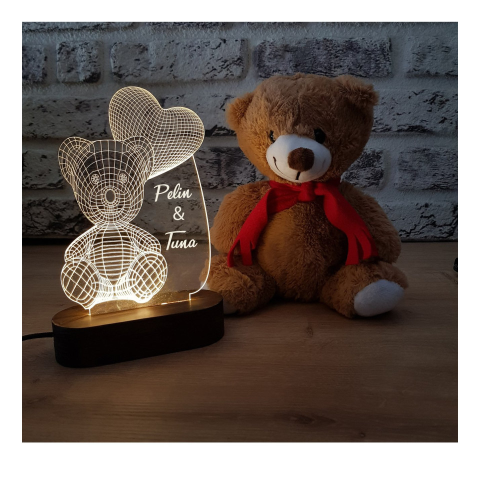 Doğum Günü Hediyesi Sevimli Ayıcık Balon Tasarım 3D Gece Lambası