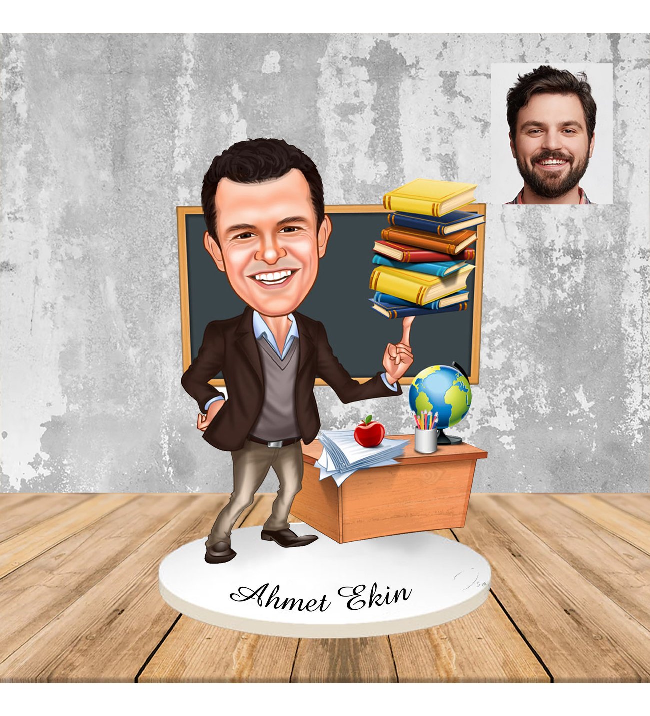 Kişiye Özel Öğretmene Hediye Ahşap Karikatür Biblo