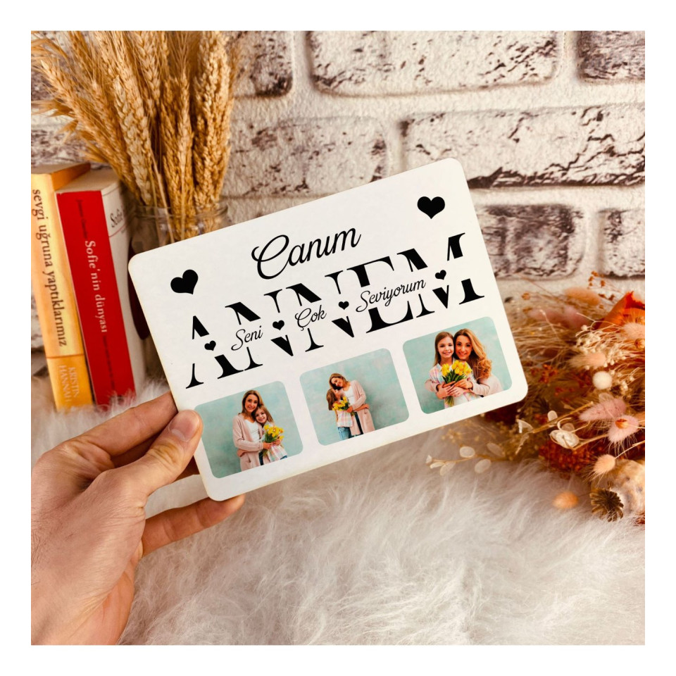Anneler Gününe Özel - Anneye Hediye Canım Annem Temalı Ahşap Fotoğraflı Dekoratif Çerçeve