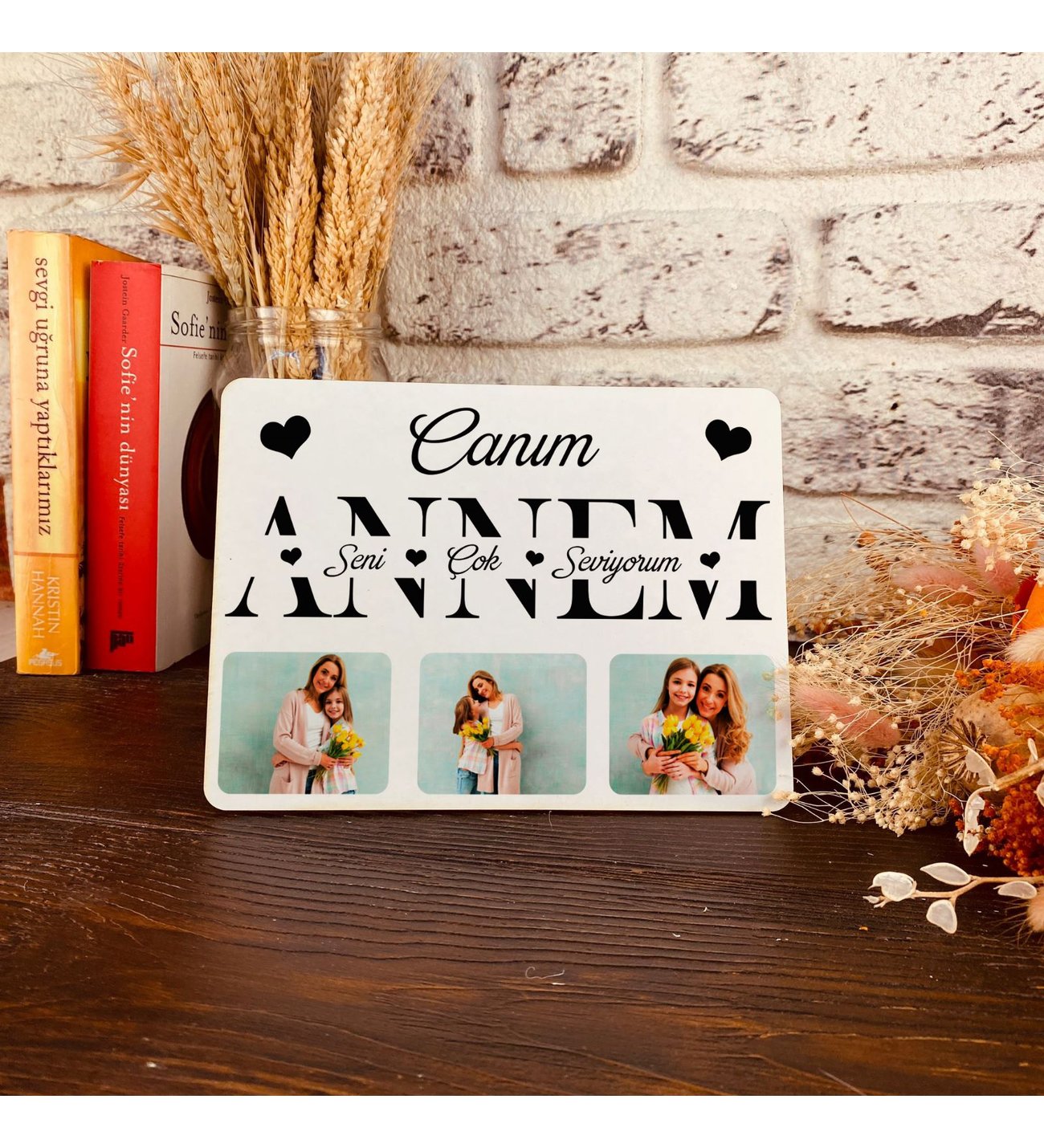 Anneler Gününe Özel - Anneye Hediye Canım Annem Temalı Ahşap Fotoğraflı Dekoratif Çerçeve