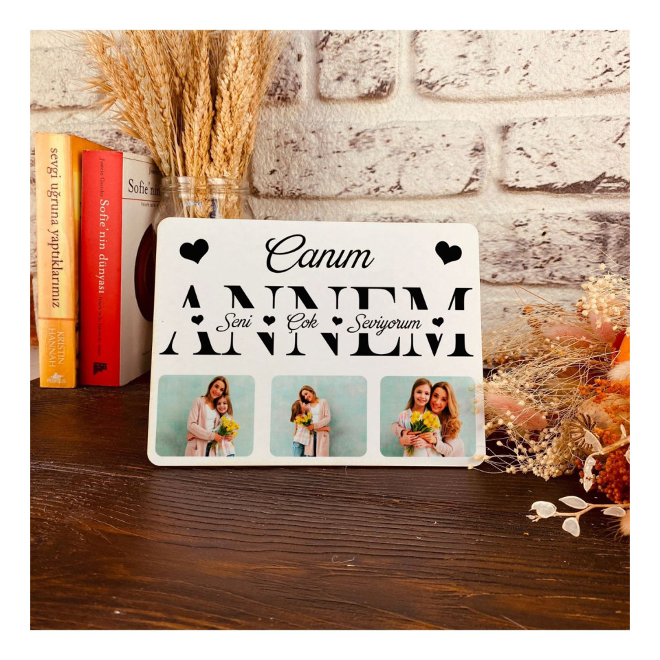 Anneler Gününe Özel - Anneye Hediye Canım Annem Temalı Ahşap Fotoğraflı Dekoratif Çerçeve