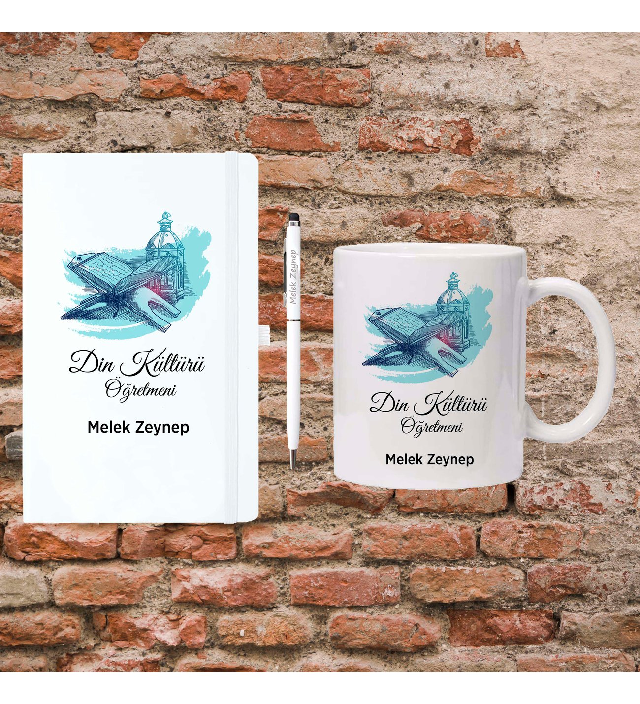 Öğretmenler Günü Hediyesi - Din Kültürü Öğretmenine Hediye - Kişiye Özel Defter, Kupa ve Kalem Seti