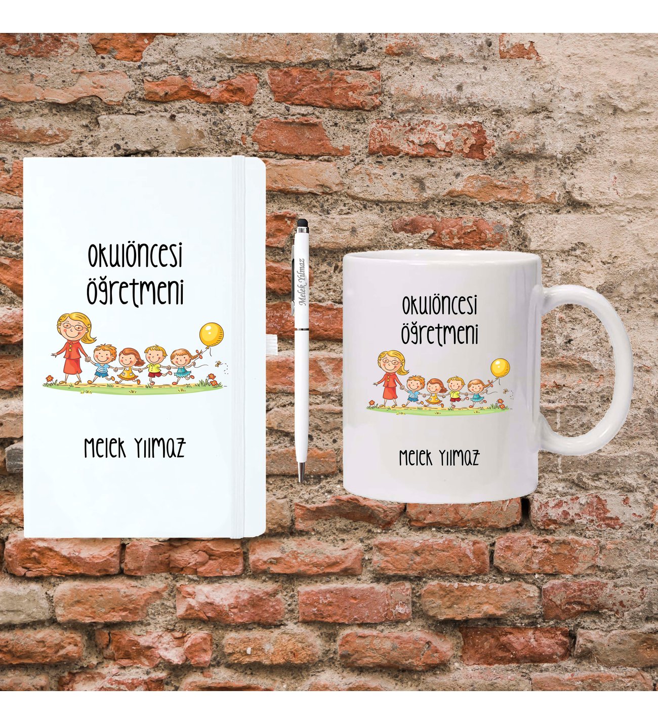 Öğretmenler Günü Hediyesi - Okul Öncesi Öğretmenine Hediye - Kişiye Özel Defter, Kupa ve Kalem Seti