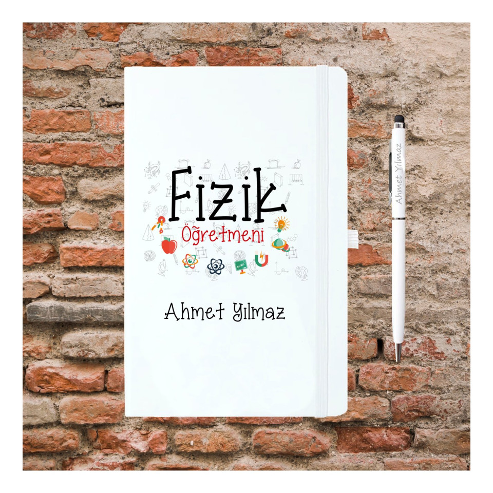 Öğretmenler Günü Hediyesi - Fizik Öğretmenine Hediye - Kişiye Özel Defter, Kupa ve Kalem Seti