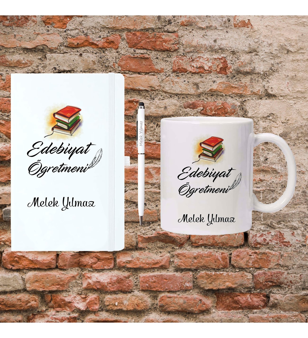 Öğretmenler Günü Hediyesi - Edebiyat Öğretmenine Hediye - Kişiye Özel Defter, Kupa ve Kalem Seti