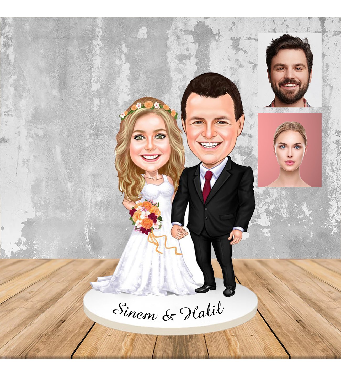 Kişiye Özel Evlilik Modelli Hediye Ahşap Karikatür Biblo