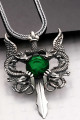 Gümüş Yeşil Taşlı Ejderha Erkek Kılıç Kolye