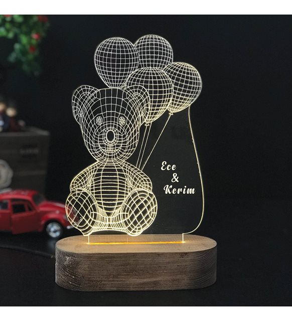 Doğum Günü Hediyesi Sevimli Ayıcık Balon Tasarım 3D Gece Lambası