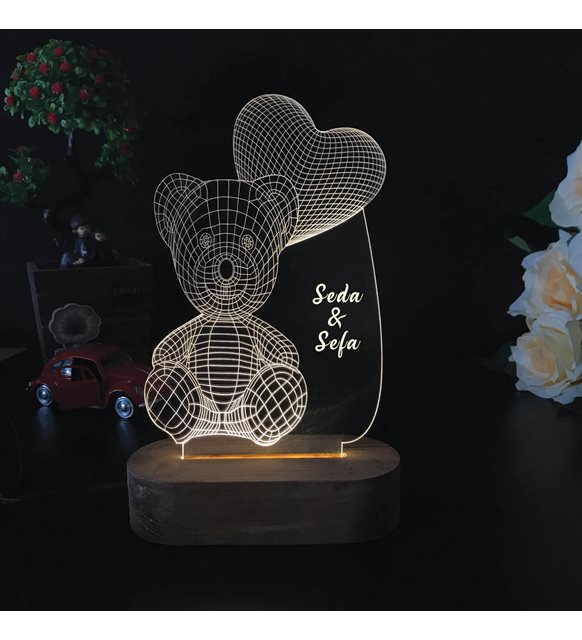 Doğum Günü Hediyesi Sevimli Ayıcık Tasarım 3D Gece Lambası