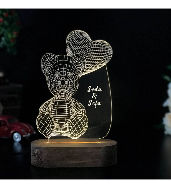 Doğum Günü Hediyesi Sevimli Ayıcık Tasarım 3D Gece Lambası