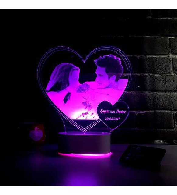 Kişiye Özel Fotoğraflı Kalbim Seninle 3D Led Lamba