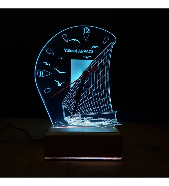 Kişiye Özel Lazer Kesim 3D Tasarım Led Yelken Saat Aydınlatma