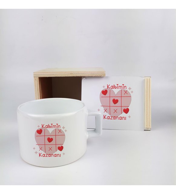 Sevgiliye Hediye Ahşap Kutuda Kalbimin Kazananı Tasarımlı Fincan Seti