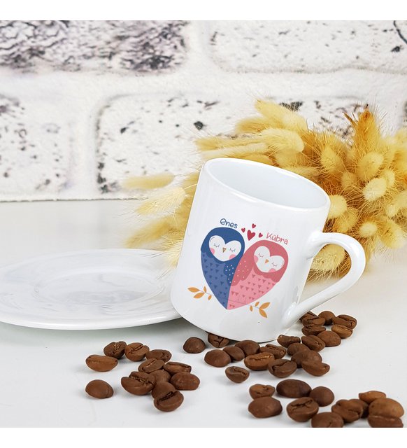 Sevgiliye Hediye Baykuş Kişiye Özel Kahve Fincanı