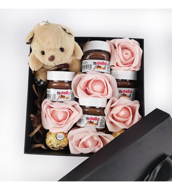 Sevgiliye Hediye Şık Kutuda Ayıcık Anahtarlık Ve Nutella Seti