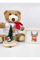 Sevgiliye Hediye Yılbaşı Ayıcıklı Sevimli Geyik Tasarımlı Fincan Ve Led Işıklı Cam Fanus Noel Çam Ağacı