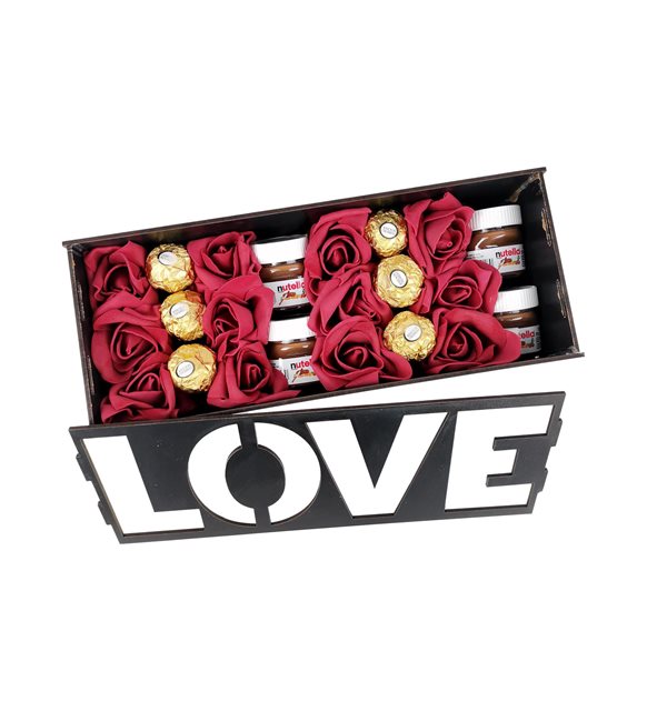 Sevgiliye Özel Love Ahşap Kutulu Hediye Nutella Ferrero
